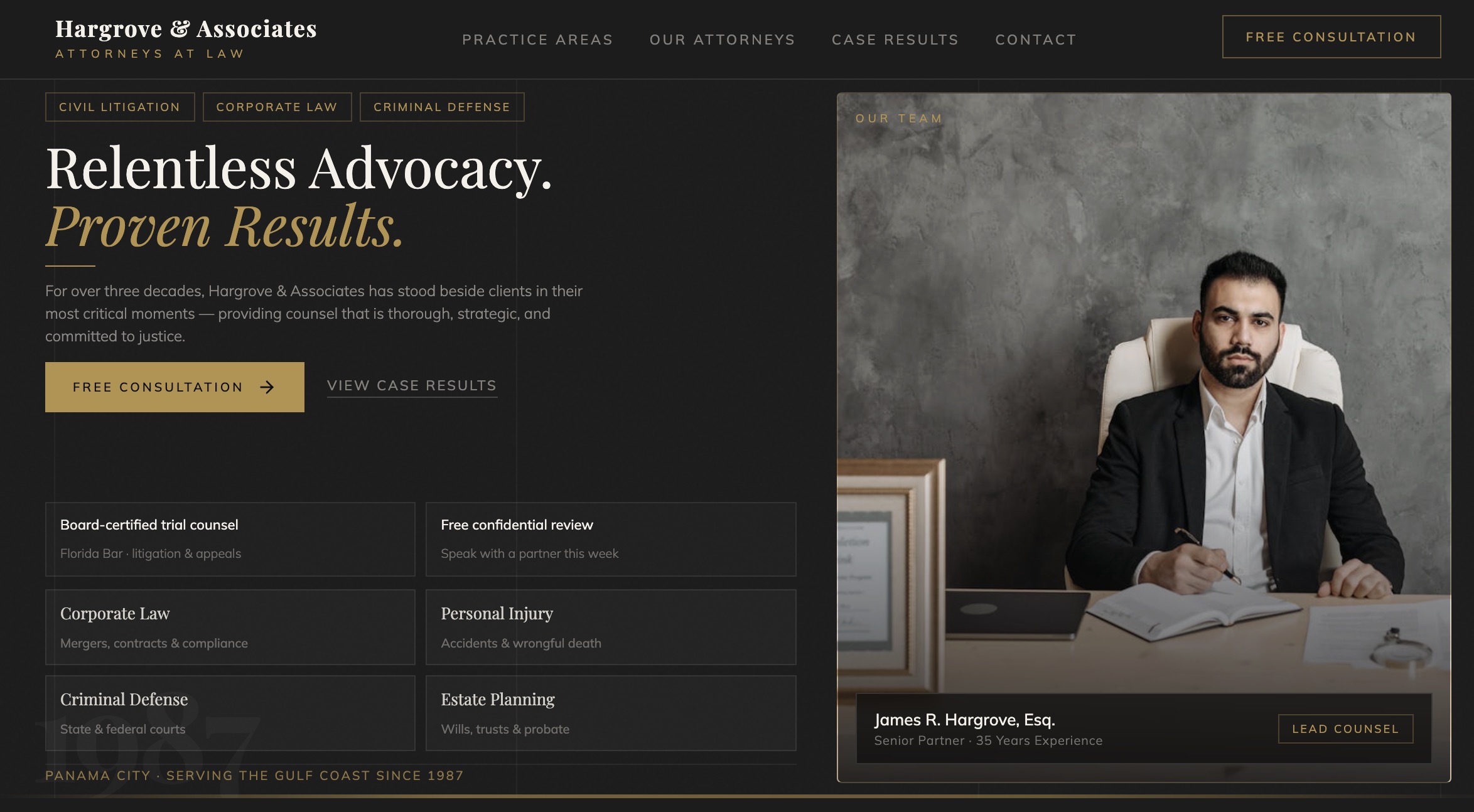 Hargrove & Associates law firm website preview