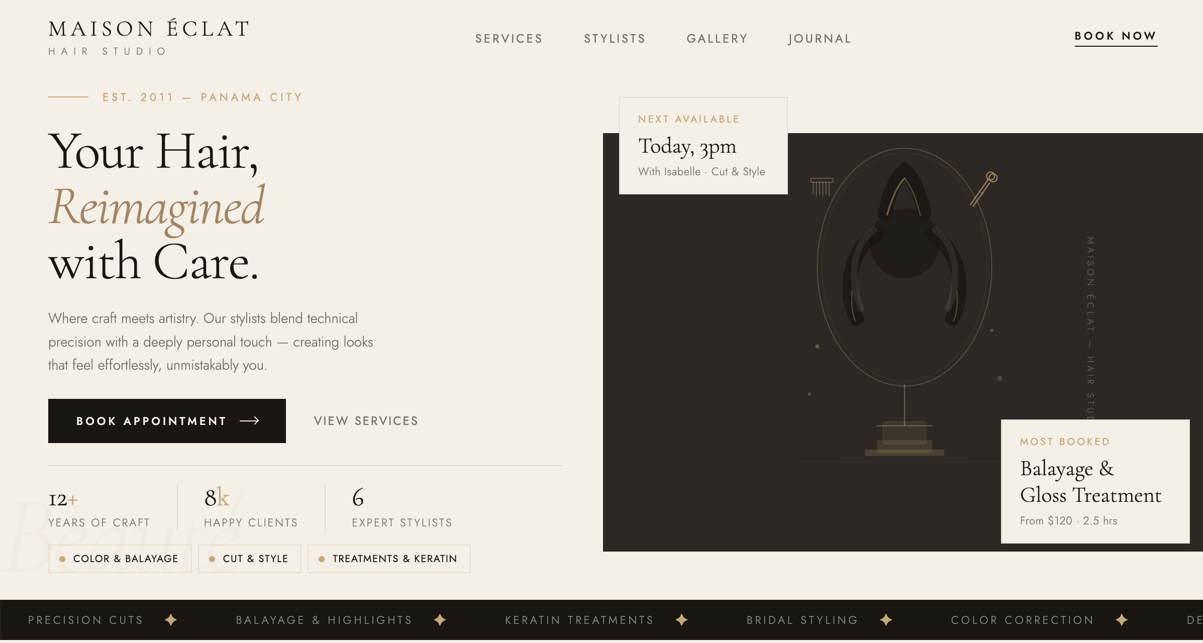Maison Éclat hair studio website preview